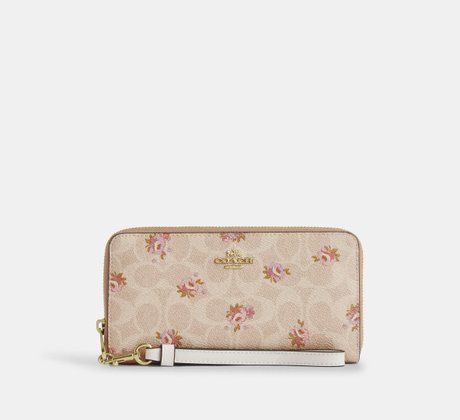 COACH Long Zip Around Wallet In Signature Canvas With Floral Print Gold / Sand Multi CAR06 &mdash; фото 1 из 5