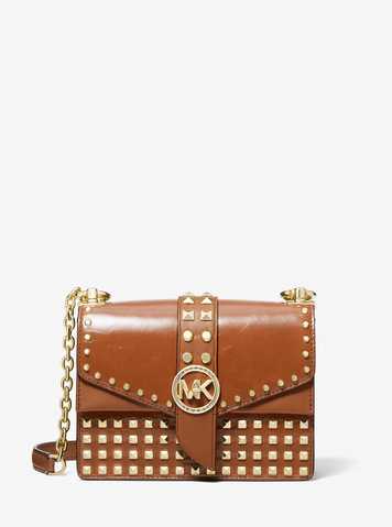 greenwich small studded patent leather crossbody bag