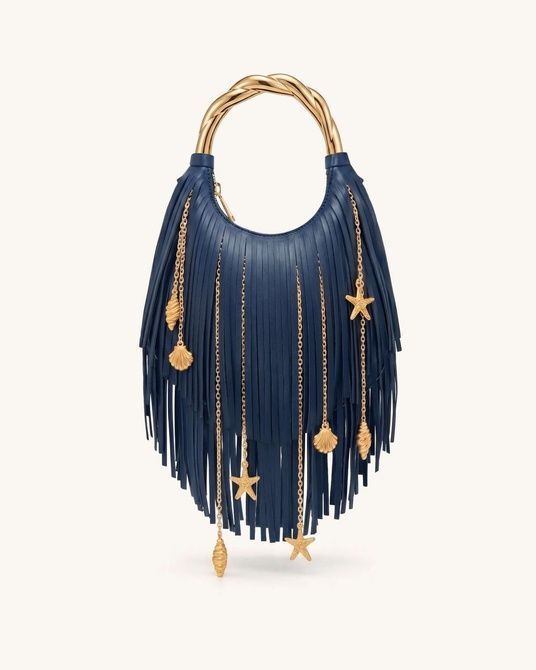 JW PEI Chloe Metal Handle Fringe Top Handbag Navy Blue BG148464JWP &mdash; фото 2 из 3