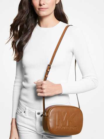 jet set medium logo and leather crossbody bag