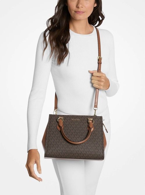MICHAEL KORS Marilyn Medium Signature Logo Convertible Satchel BROWN 35F5G6AS2B &mdash; фото 3 из 6