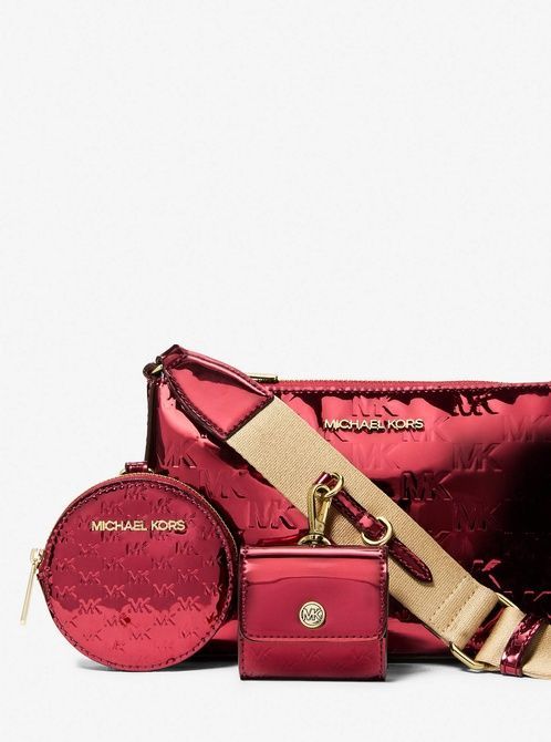 MICHAEL KORS Jet Set Small Metallic Logo Debossed Crossbody Bag with Case for Apple Airpods Pro&reg; CHERRY 35F5GTVC1O &mdash; фото 4 из 4