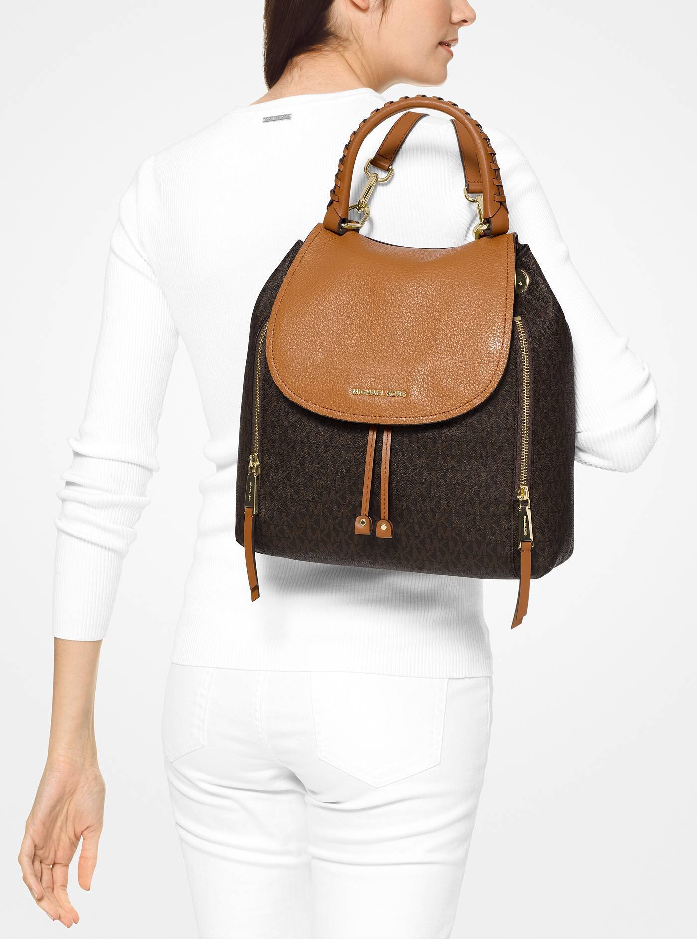viv large logo and leather backpack