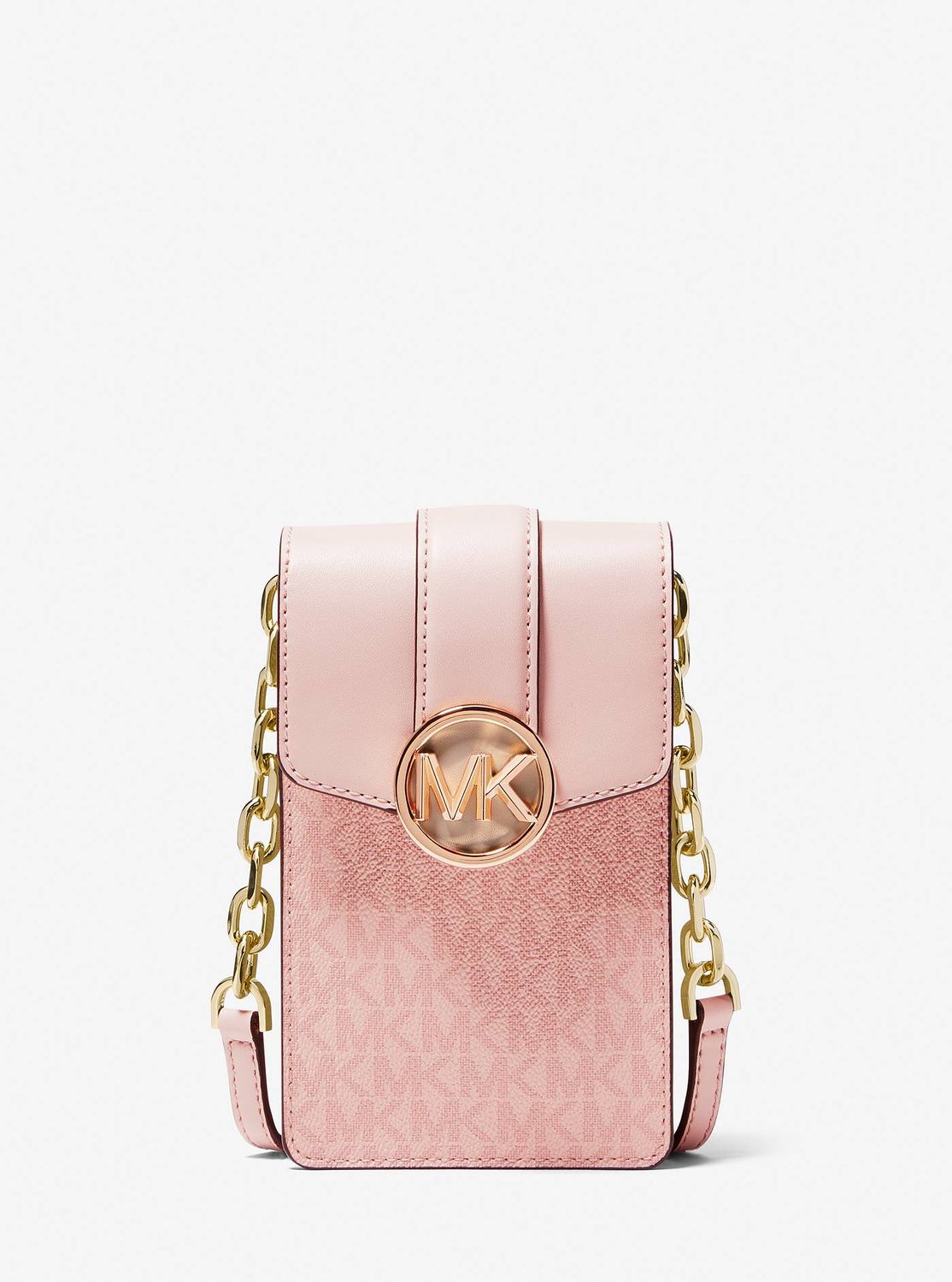 MICHAEL KORS CARMEN SMALL FAUX LEATHER PHONE CROSSBODY BAG (Powder Blush)  35S2GNMC5B-424 - AllGlitters