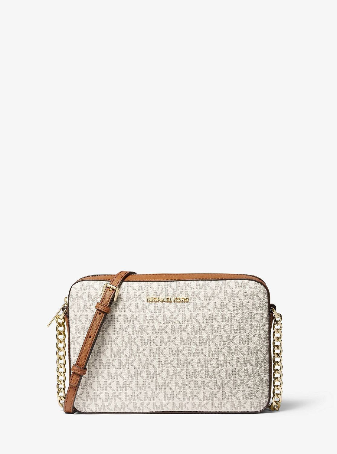ᐉ MICHAEL KORS Jet Set Large Printed Logo Crossbody Bag VANILLA