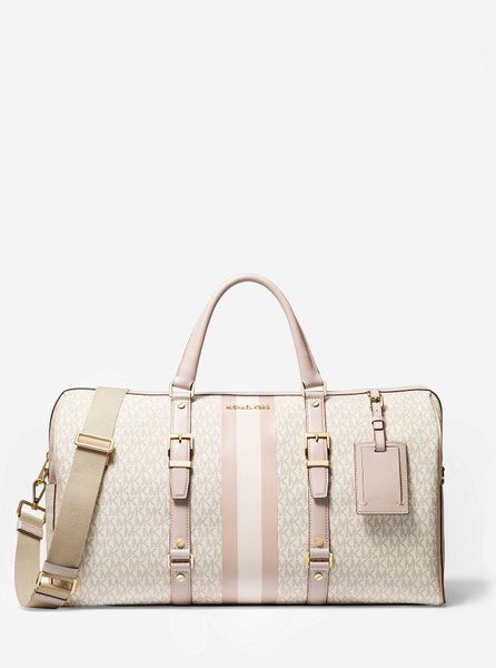 MICHAEL KORS Bedford Travel Extra-Large Logo Stripe Weekender Bag VANILLA / SOFT PINK 30F9G07U4B &mdash; фото 1 из 7