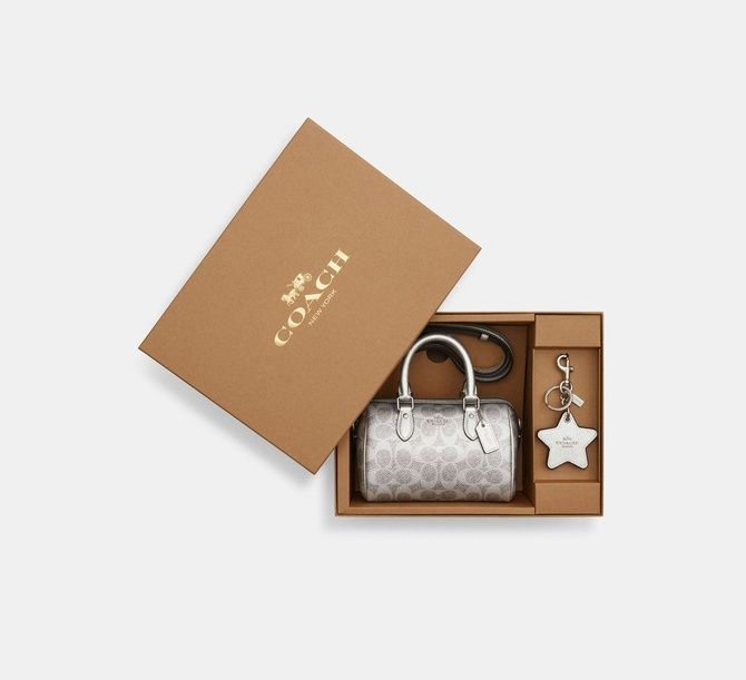 COACH Boxed Mini Rowan Crossbody Bag And Mirror Bag Charm Set In Signature Canvas SILVER CX186 &mdash; фото 3 из 7