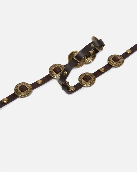Pinko Thin belt with engraved metal plates 1cm DARK BROWN-BRASS 104038A23SL72W &mdash; фото 4 из 5