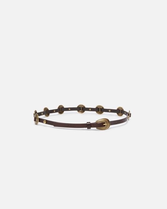 Pinko Thin belt with engraved metal plates 1cm DARK BROWN-BRASS 104038A23SL72W &mdash; фото 2 из 5