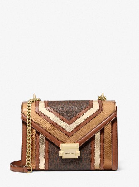 MICHAEL KORS Whitney Medium Signature Logo and Metallic Shoulder Bag LUGGAGE MULTI 35F4GWHL6M &mdash; фото 1 из 3