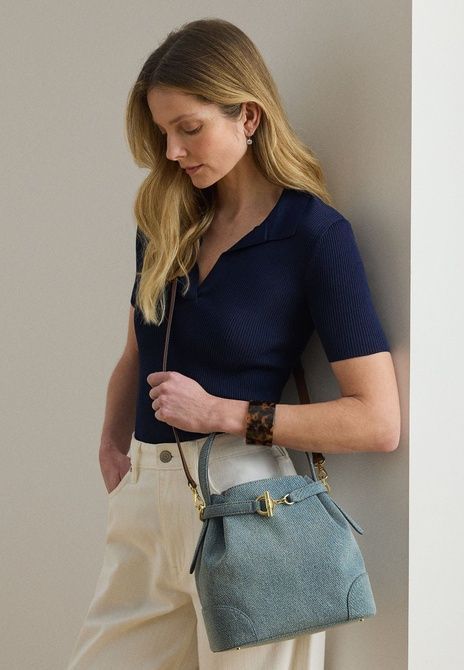 RALPH LAUREN Washed Denim Medium Blaike Bucket Bag Handbag BLUE 431P10498-001 &mdash; фото 2 из 7