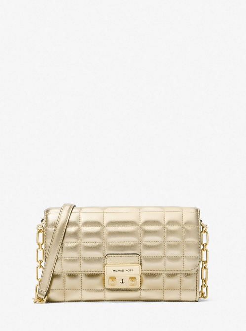 Tribeca Large Metallic Leather Convertible Crossbody Bag PALE GOLD MICHAEL KORS — Фото, Картинка BAG❤BAG Придбати оригінал Україна, Київ, Житомир, Львів, Одеса ❤bag-bag.com.ua