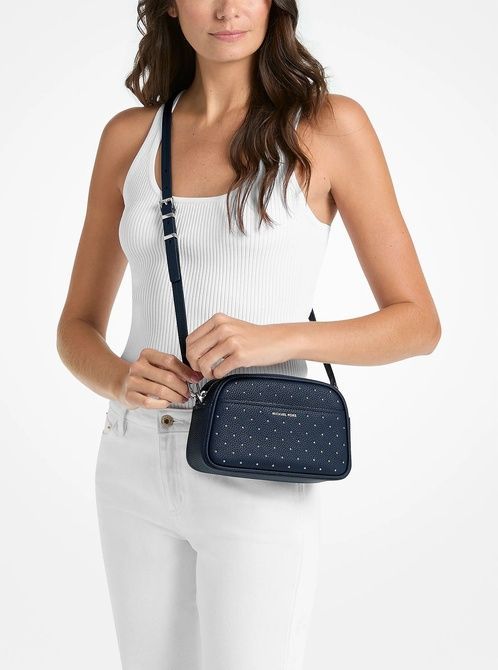 MICHAEL KORS Jet Set Small Studded Pebbled Leather Camera Crossbody Bag DRESS BLUES 32R6SJ6C5I &mdash; фото 6 из 6