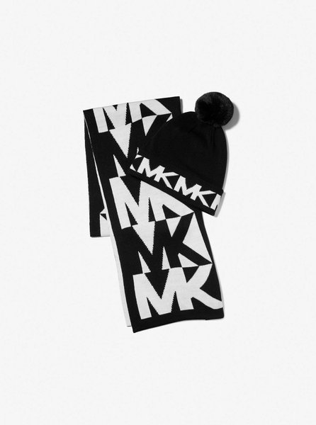 Logo Intarsia Knit Beanie and Scarf Set BLACK MICHAEL KORS — Фото, Картинка BAG❤BAG Купить оригинал Украина, Киев, Житомир, Львов, Одесса ❤bag-bag.com.ua
