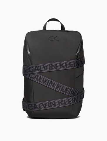 Calvin Klein Jeans Monogram Logo Nylon Backpack in Black