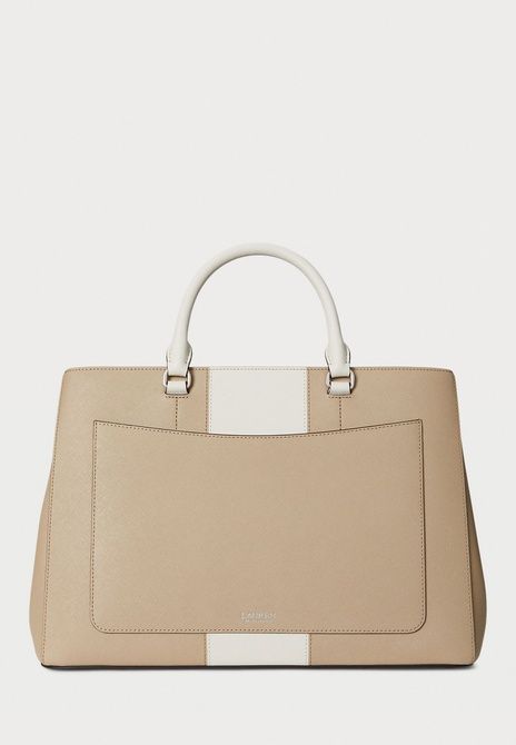 RALPH LAUREN Two Tone Leather Large Hanna Satchel Handbag Birch Tan / Soft White 431974510-001 &mdash; фото 4 из 7