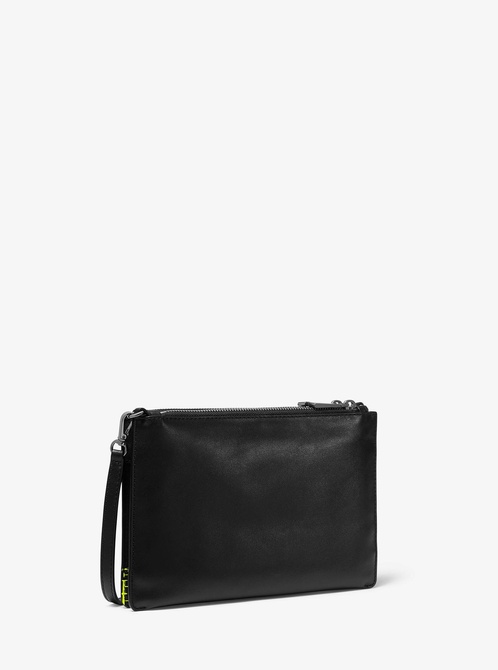 Adele Newsprint Logo Leather Crossbody Bag BLACK / NEON YELLOW MICHAEL KORS — Фото, Картинка BAG❤BAG Купить оригинал Украина, Киев, Житомир, Львов, Одесса ❤bag-bag.com.ua