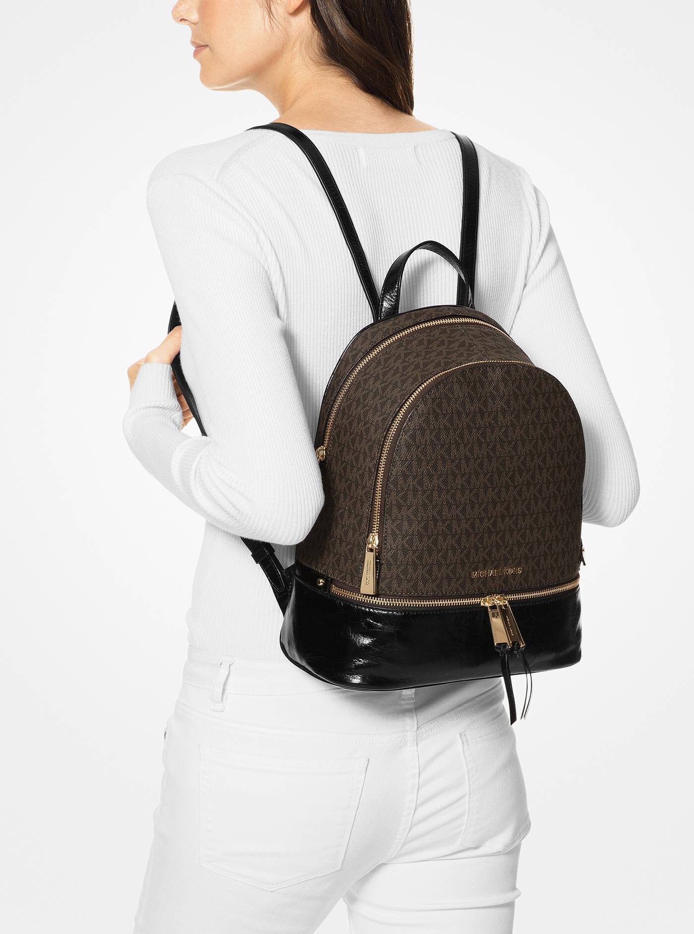 ❤ Rhea Medium Logo and Leather Backpack 