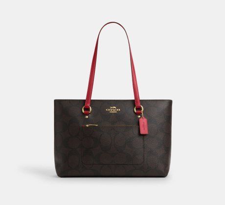 COACH Station Tote Bag In Maxi Signature Canvas Im / Walnut / True Red CCD70 &mdash; фото 1 з 7