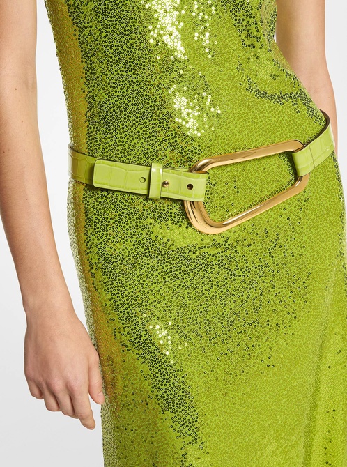 Angelina Crocodile Embossed Leather Belt LIME MICHAEL KORS — Фото, Картинка BAG❤BAG Купить оригинал Украина, Киев, Житомир, Львов, Одесса ❤bag-bag.com.ua