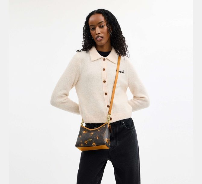 COACH Laurel Small Shoulder Bag In Signature Canvas With Floral Print Im / Walnut / Yellow CCF17 &mdash; фото 2 из 7