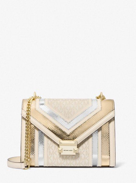MICHAEL KORS Whitney Medium Signature Logo and Metallic Shoulder Bag PL GLD MULTI 35F4GWHL8M &mdash; фото 1 из 3