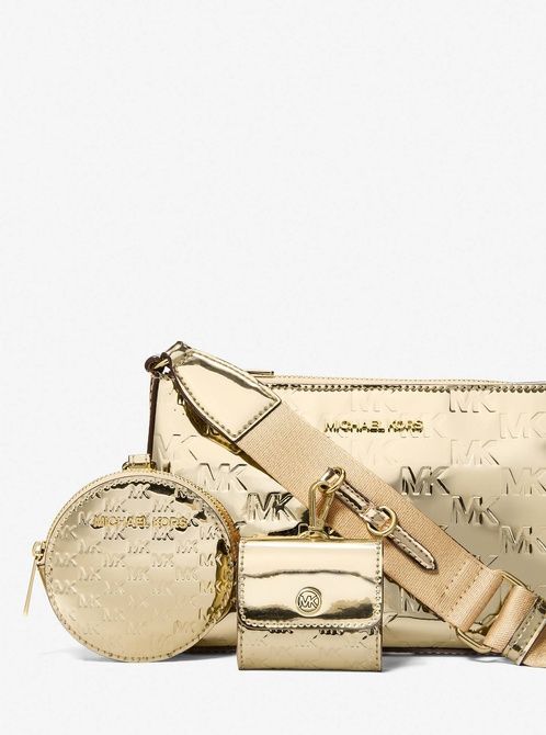 MICHAEL KORS Jet Set Small Metallic Logo Debossed Crossbody Bag with Case for Apple Airpods Pro&reg; PALE GOLD 35F5GTVC1O &mdash; фото 4 з 4