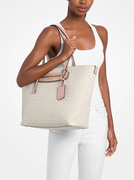 MICHAEL KORS Jet Set Travel Extra-Large Signature Logo Tote Bag VANILLA / SOFT PINK 30S6GTVT4B &mdash; фото 1 из 3